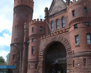 Bedford-Atlantic Armory, a large men's homeless shelter on Atlantic Avenue, is part of the proposed rezoning area in western Crown Heights.