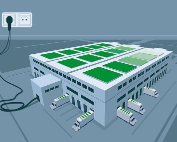 A drawing of a warehouse being plugged in