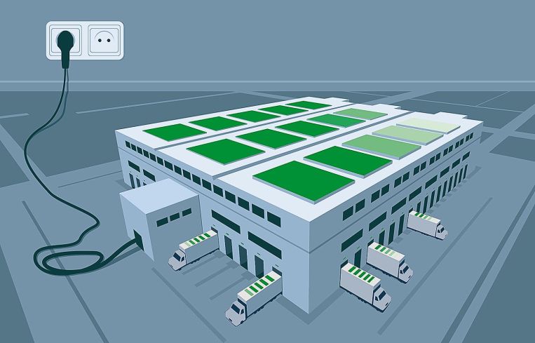 A drawing of a warehouse being plugged in