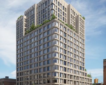 A rendering for a planned 133-unit rental apartment building at 544 Carrol Street in Gowanus, Brooklyn.