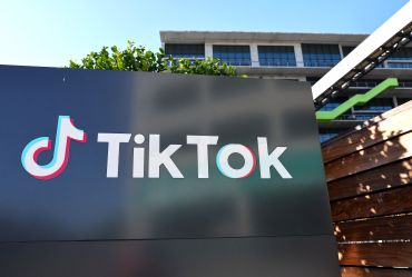 The TikTok logo is displayed outside a TikTok office at the C3 campus in Culver City.