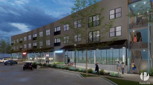 A rendering for Village Creek Development's planned mixed-use project at 195 Oxmoor Road in Homewood, Ala.