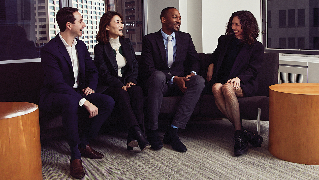 Young Professionals (from left): Zach Kraft, Jenny Ni Zhan, Reality Curry, and Una O'Brien-Taubman  - Photo: Emily Assiran/for Commercial Observer