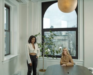 Dani Arps, left, and Sarah Pontius at the 817 Broadway office they designed for Union Square Ventures.