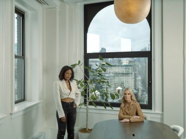 Dani Arps, left, and Sarah Pontius at the 817 Broadway office they designed for Union Square Ventures.
