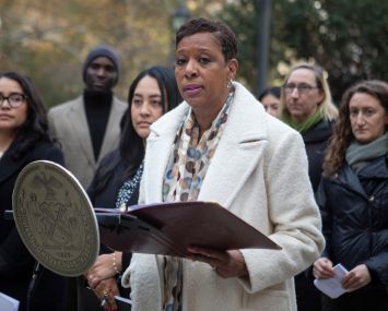 City Council Speaker Adrienne Adams speaks about the council's proposed industrial action plan bill.
