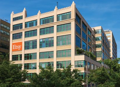 Etsy's corporate headquarters are located at 117 Adams Street. The building, built in 1926, was formerly owned by the Jehovah's Witnesses. 
