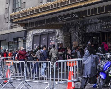 Homeless and migrant shelters, like the one pictured above at the converted Roosevelt Hotel, continue to be concentrated in a handful of New York City neighborhoods, in violation of the city's "Fair Share" rules.