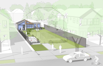 An illustration of an accessory dwelling unit in a backyard from the NYC Department of City Planning.