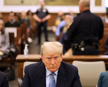 Former President Donald Trump in a courtroom at New York Supreme Court.