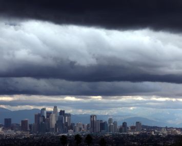 Storms pass over Downtown Los Angeles on the first day of winter.