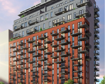 A previous rendering for a 19-story residential tower that was completed in mid-2023. 