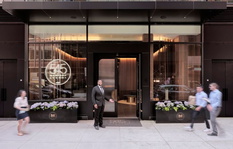 The entrance to an office building in Manhattan.