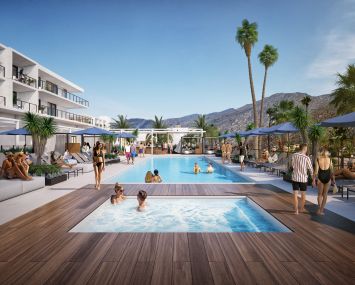 A rendering for Hall Group's 168-key Thompson Palm Springs hotel.