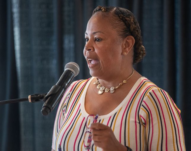 Fesia Davenport, CEO for Los Angeles County, speaks during a press conference. Davenport's office handled the lease for the county’s Department of Public Social Services.