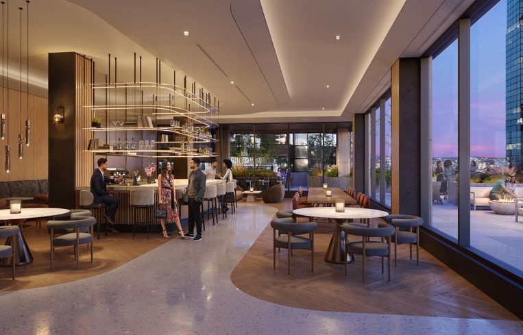 An addition to the building creates a wraparound terrace and a large communal lounge for tenants at 160 Water Street.