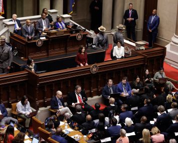 Gov. Hochul delivering her State of the State at the state Capitol in Albany on Jan. 9.