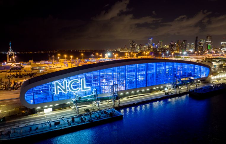 Aerial photo of Norwegian Cruise Lines Terminal B at Port Miami, Florida