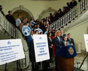 New York City Mayor Eric Adams makes a housing related announcement at City Hall