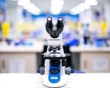 A microscope in a science laboratory.