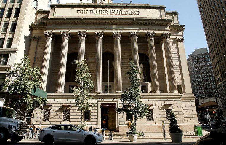 The Haier Building, a landmarked former bank headquarters that now serves as an event space known as Gotham Hall.