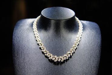A Harry Winston diamond necklace on display.