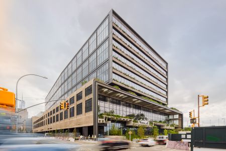The new 1.7-million-square-foot Google office at St John's Terminal features an eight story addition stacked on top of the original four-story freight terminal.