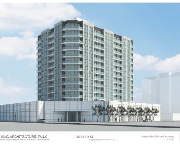 A rendering for the 13-story condo project at 26-01 Fourth Street in Astoria, Queens.