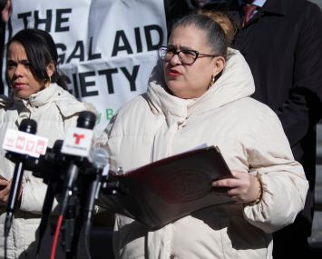City Councilmember Diana Ayala speaks at the press conference where the Legal Aid Society  announced its lawsuit againtst the Adams administration over the city's failure to implement an expansion of the CityFHEPS voucher program.