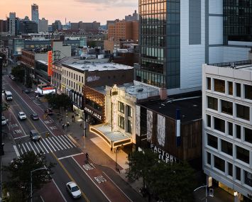 As part of the redevelopment of the Victoria Theater, developers Exact Capital and Lam Group retained the historic facade of the early 20th century theater.