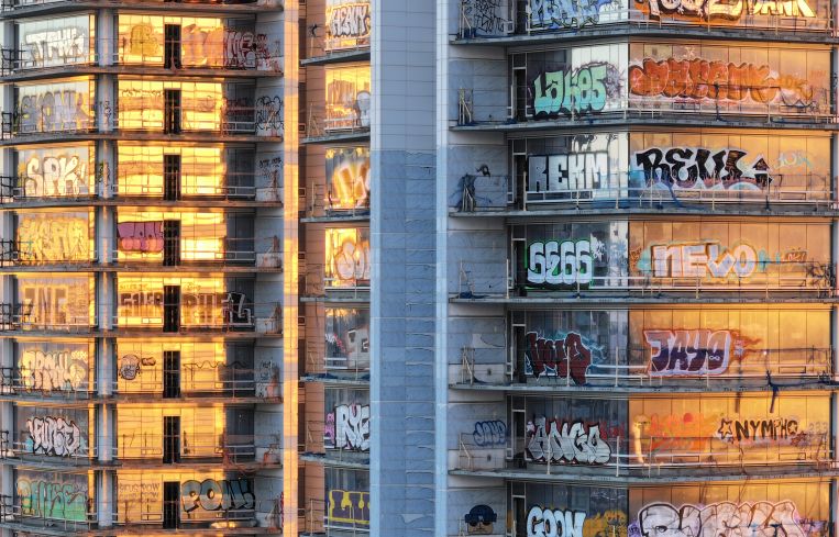 The graffiti remains as of February 22.