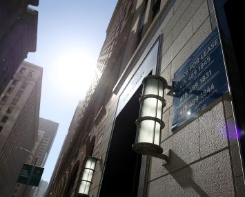 A sign advertising commercial space for lease on an office building in San Francisco, California.