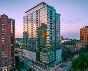 The Ascent MKE, a 25-story, 259 unit luxury apartment building in downtown Milwaukee.