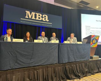 Panelists during at the MBA CREF session “The Future of the Office Sector” at the Manchester Grand Hyatt San Diego.