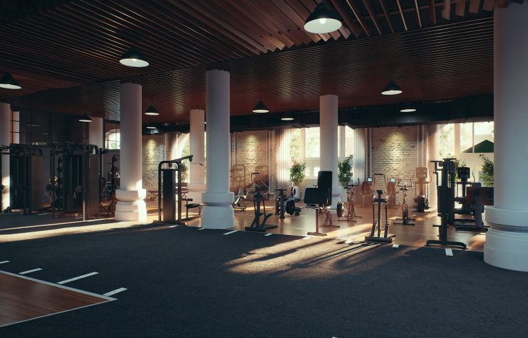 A room with exercise equipment.