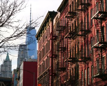 A row of apartment buildings in Manhattan.