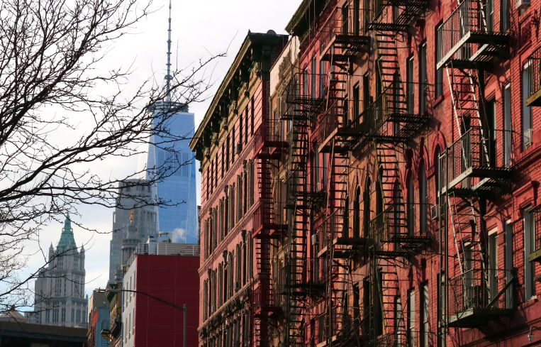 A row of apartment buildings in Manhattan.