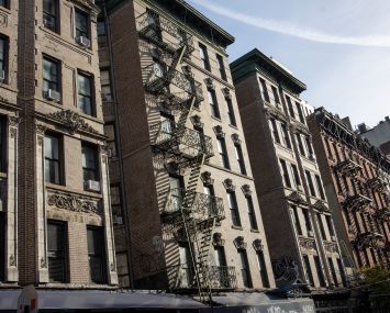 A row of apartment buildings in New York City.