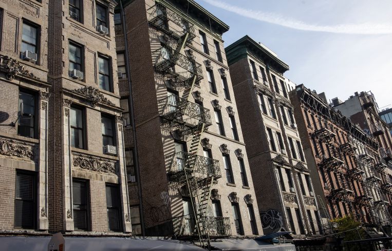 A row of apartment buildings in New York City.
