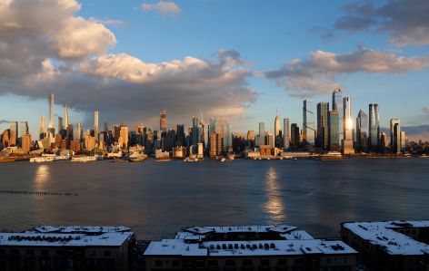 The Hudson River and New York City skyline.