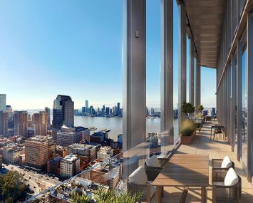 A rendering of the view from a terrace at One Grand.