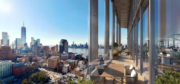 A rendering of the view from a terrace at One Grand.