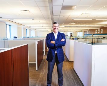 Adam Saphier at the Trammell Crow headquarters in Dallas on April 22.