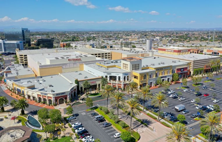 An aerial view of Bella Terra Mall in Huntington Beach, CA.