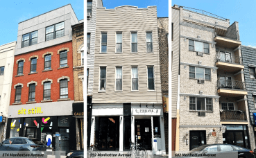 Photographs of 574, 592, and 602 Manhattan Avenue in Greenpoint.