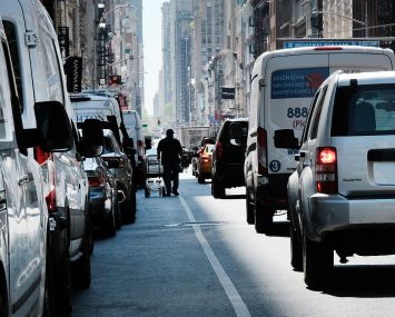Traffic moves through downtown Manhattan