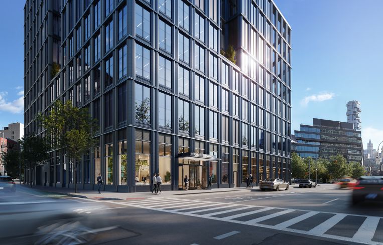 A rendering of One Grand from street-level.