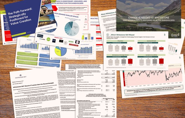 Shareholder documents from Whitestone REIT and Erez Asset Management
