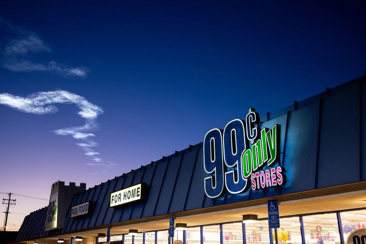 The exterior and sign for a 99 Cents Only Store in Lomita, California.