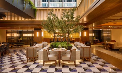 The Atrium Dining Room at the Paramount Club. 